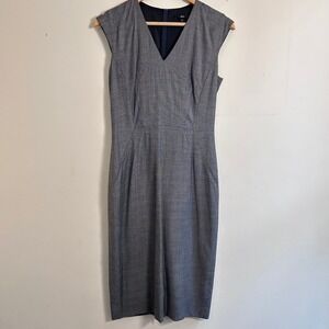 Hugo Boss Womens Grey Micro Check V-Neck Sleeveless Sheath Dress Made in Croatia